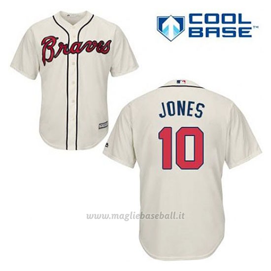 Maglia Baseball Uomo Atlanta Braves 10 Chipper Jones Crema Alterner Cool Base